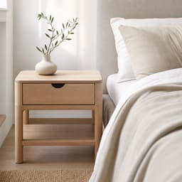 Oslo Nightstand — styled beside a bed